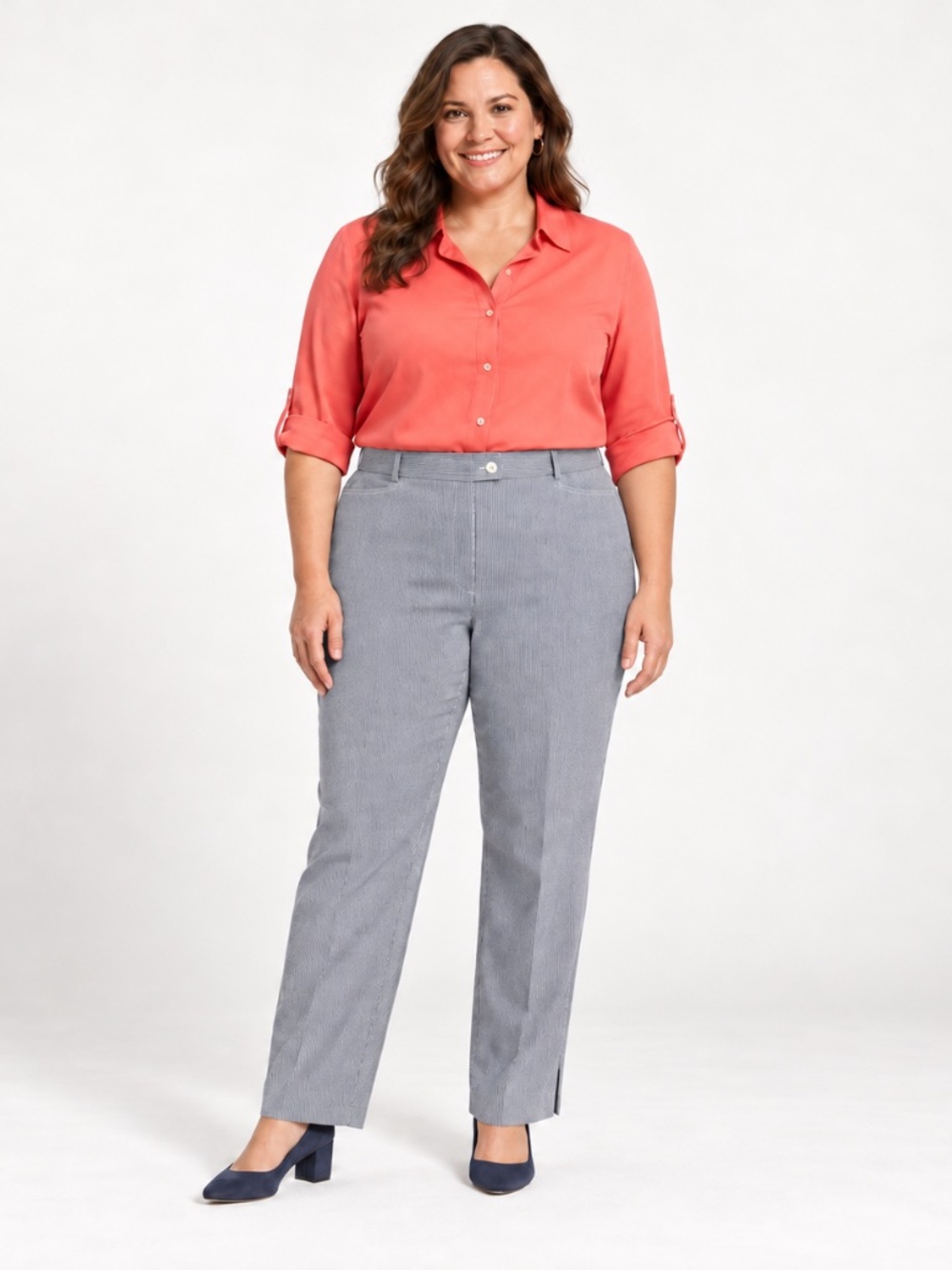Conrad C Woman Size 20 Navy White Pinstripe Stretch Pants